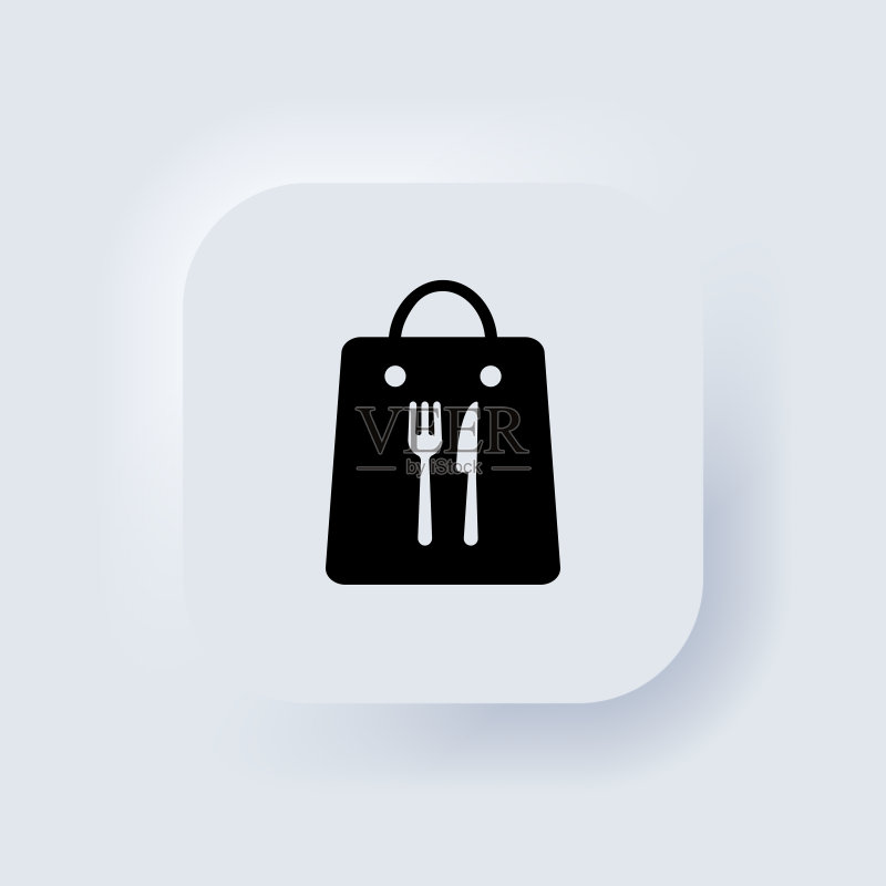 外卖食品袋线条图标：每日餐点，外卖午餐服务，拟态UI用户界面网页按钮，向量EPS 10图标素材