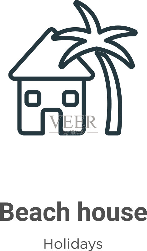 海滩小屋轮廓图标细线黑色海滩图标素材