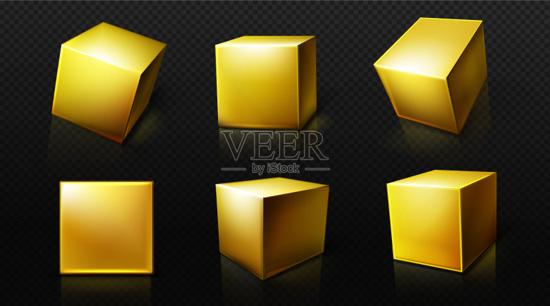 金色立方体3D正方形金色盒子立方体块图标素材