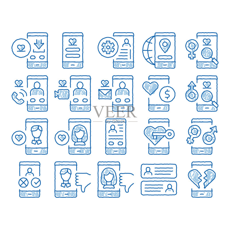 约会App图标手绘插画图标素材