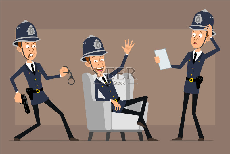 卡通扁平有趣英国警察人物组合图标素材