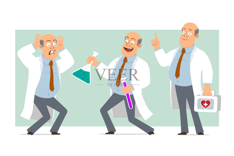 卡通扁平有趣的胖医生角色合集图标素材
