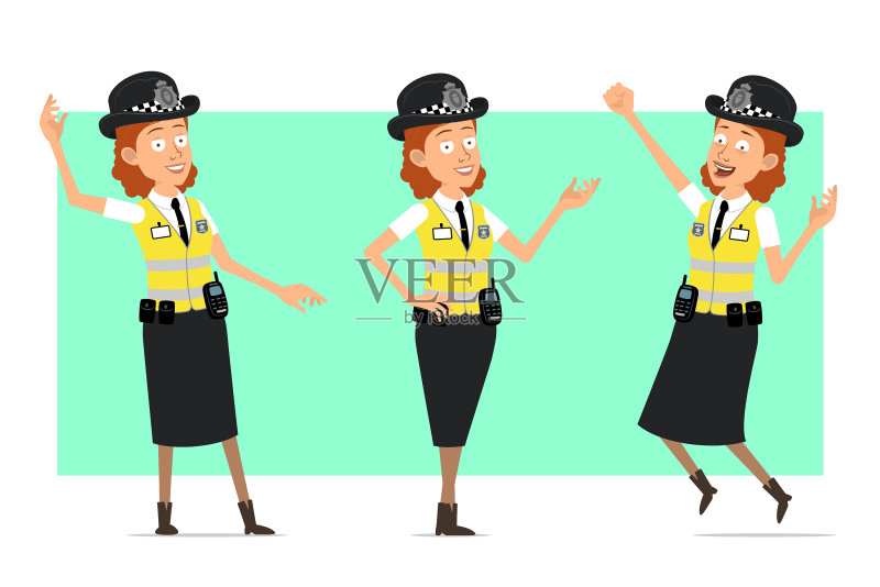 扁平风英国女警官卡通人物套装图标素材