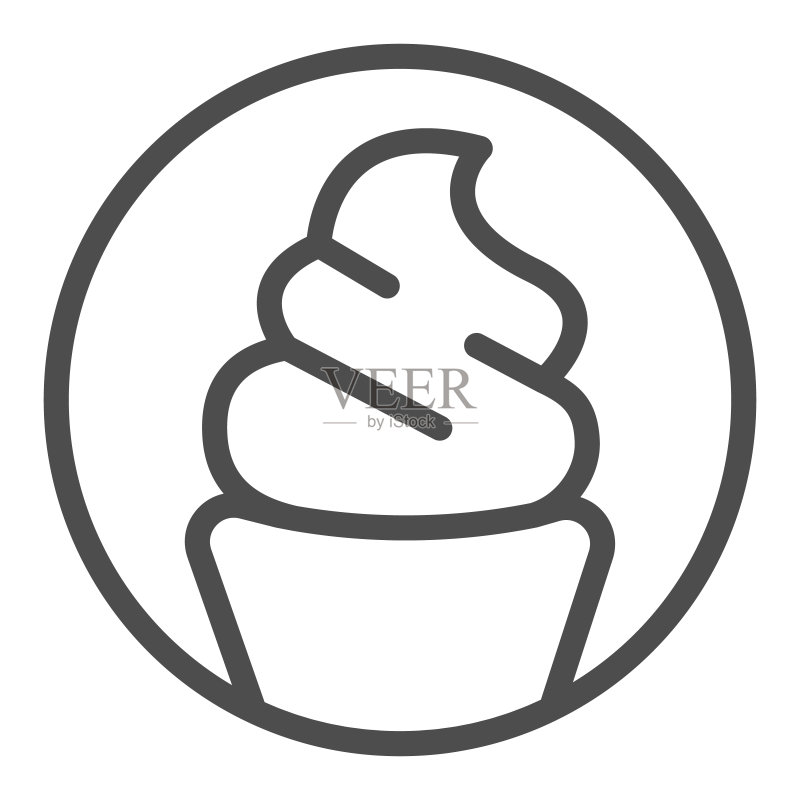 华夫饼杯冰淇淋圣代线性图标，冰淇淋概念矢量图图标素材