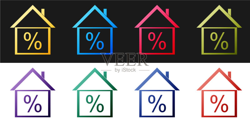 黑色背景上的房屋折扣标签图标图标素材