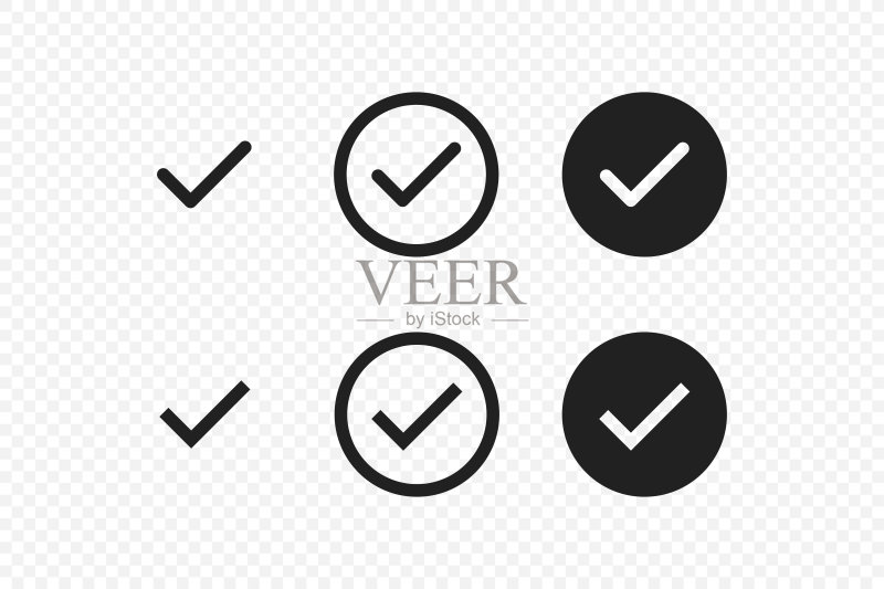 简易的勾选和叉号图标集。正确的符号。矢量平面中的确定标志图标素材