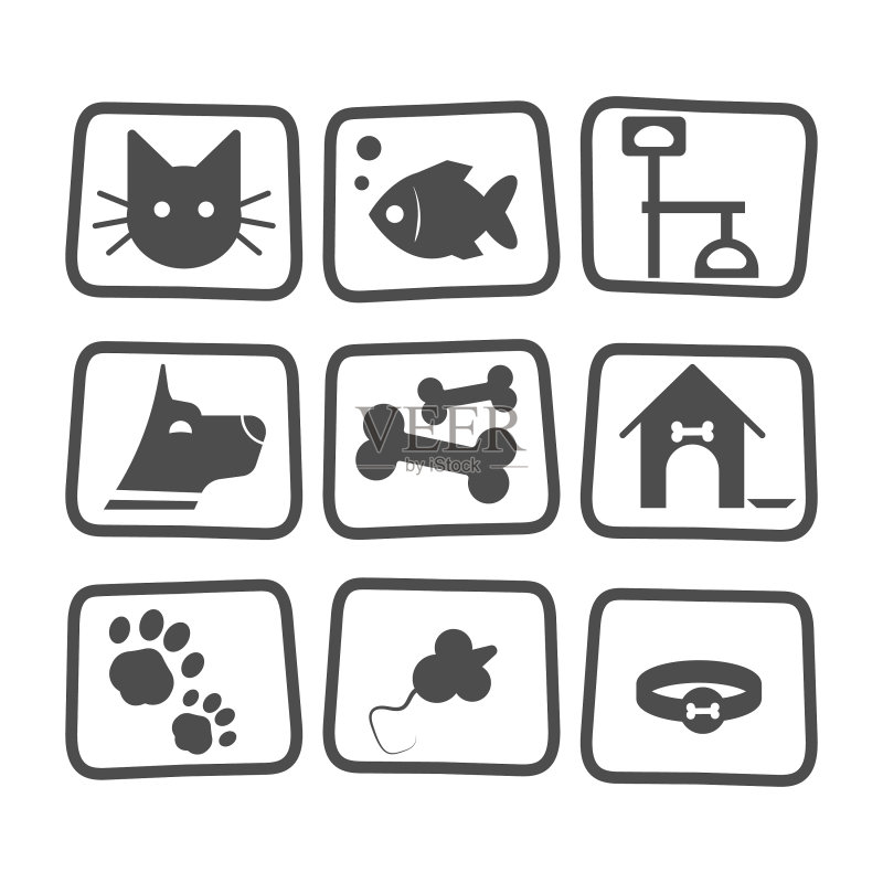 宠物图标集，含鱼、猫、狗和老鼠图标素材