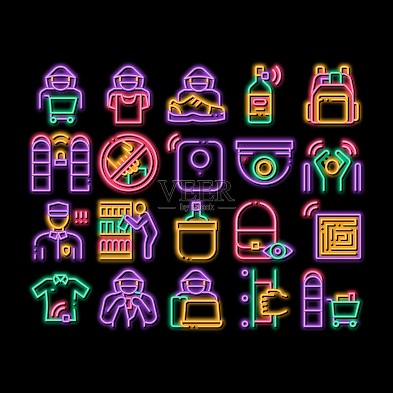 商店盗窃霓虹灯图标插图图标素材
