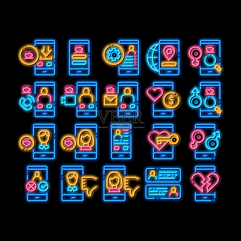 约会App霓虹灯发光图标插画图标素材