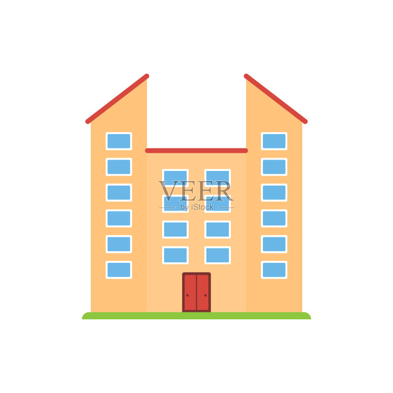 扁平风格房屋建筑图标，现代住宅和房地产标志图标素材
