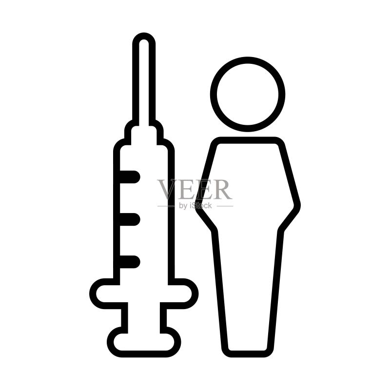 疫苗图标矢量图：疫苗注射器和女性，病毒防护象形符号图标素材
