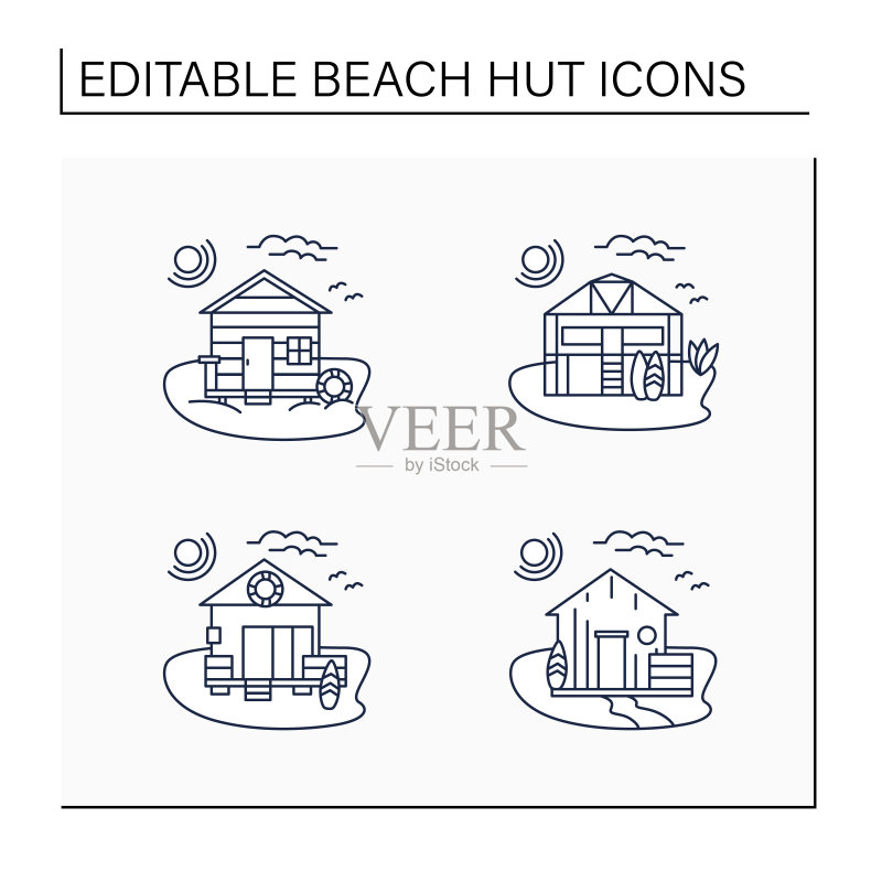 海滩小屋线性图标合集图标素材