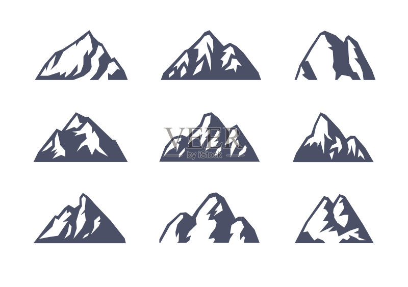 手绘山脉滑雪胜地logo图标素材