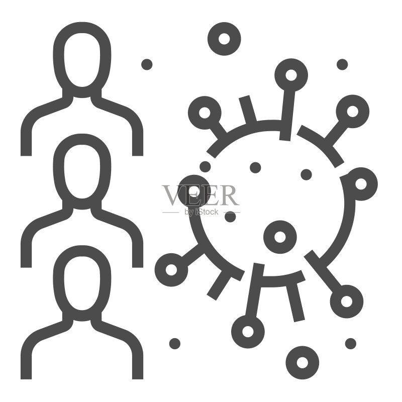 人群与冠状病毒方形线条矢量图标图标素材