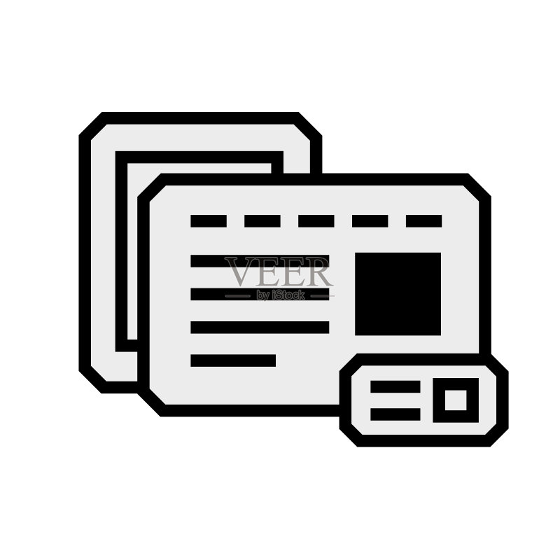 界面窗口灰色图标轮廓。矢量图。流行的现代风格。通行证或徽章。图像隔离在白色背景上。图标素材