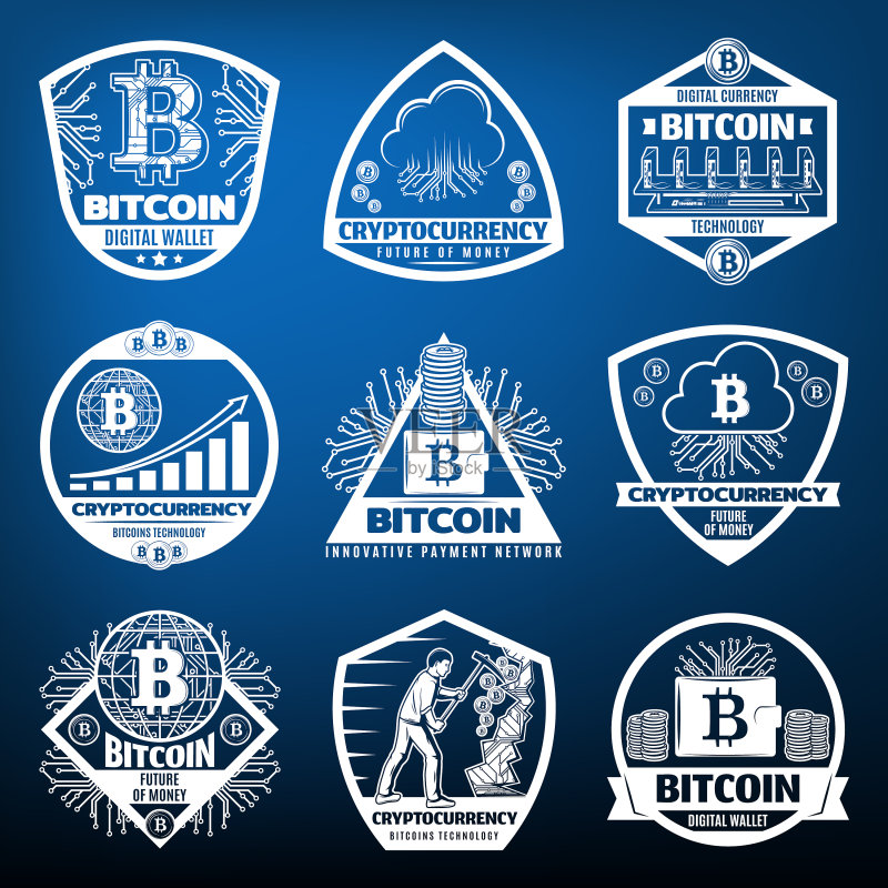 复古比特币货币标签套装图标素材