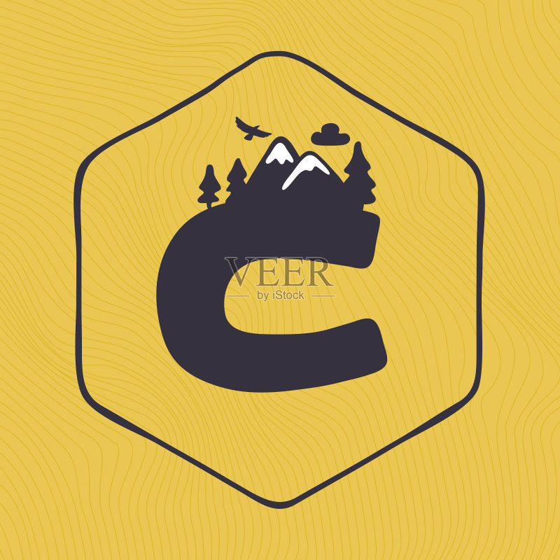 山峰树木C字母logo图标素材