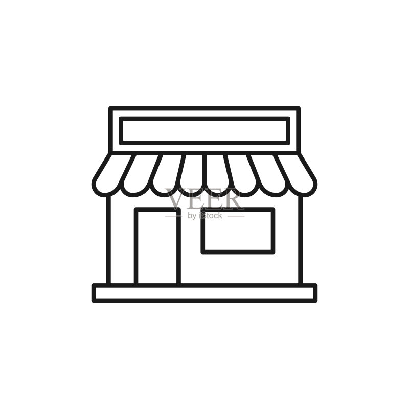 商店图标矢量设计插图：用于电子商务、在线商店和市场的商店建筑图标矢量设计，适用于网站、移动设备、Logo、符号、按钮、标志、应用程序UI的市场商店图标矢量图标素材