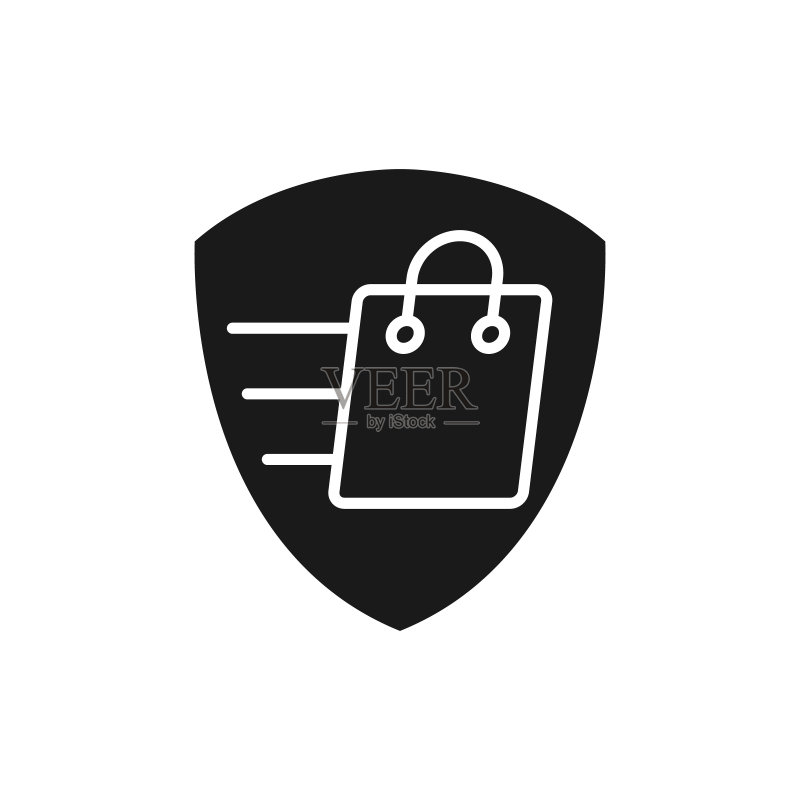安全购物图标矢量图。电子商务、在线商店和市场网站、手机、logo、符号、按钮、标志、App UI的盾牌图标设计理念的购物安全图标素材