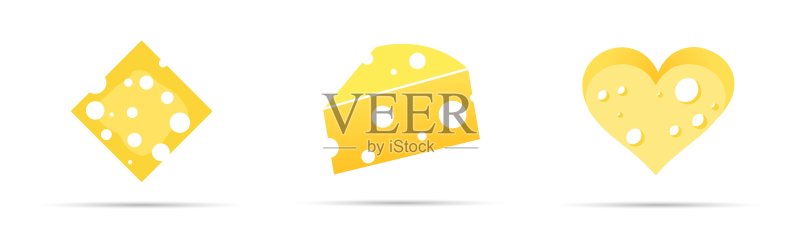 奶酪图标：白色背景上的三种不同奶酪矢量素材图标素材