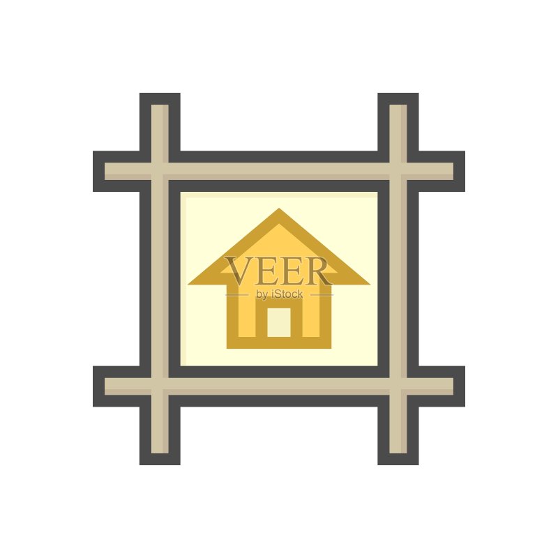 土地和通道的房屋建筑或住宅矢量图标设计，顶视图，64x64像素完美和可编辑线条图标素材