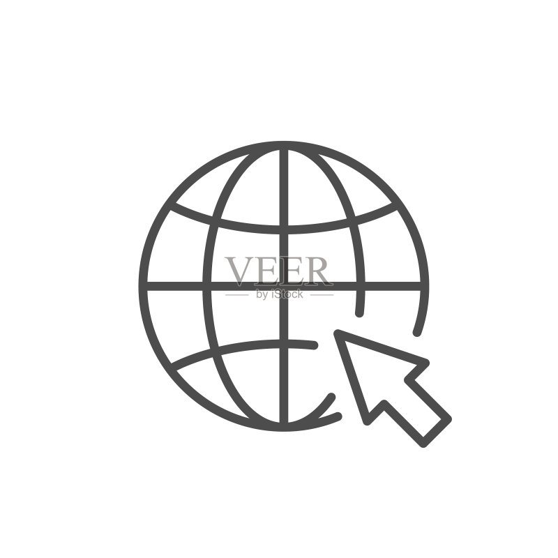 地球和箭头线条轮廓图标图标素材