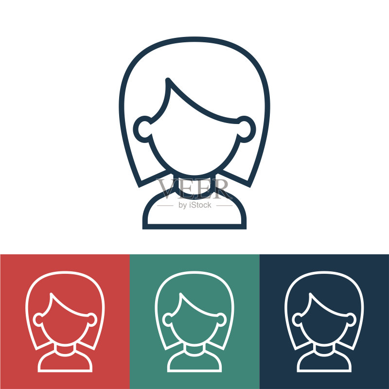 短发女孩线条图标图标素材