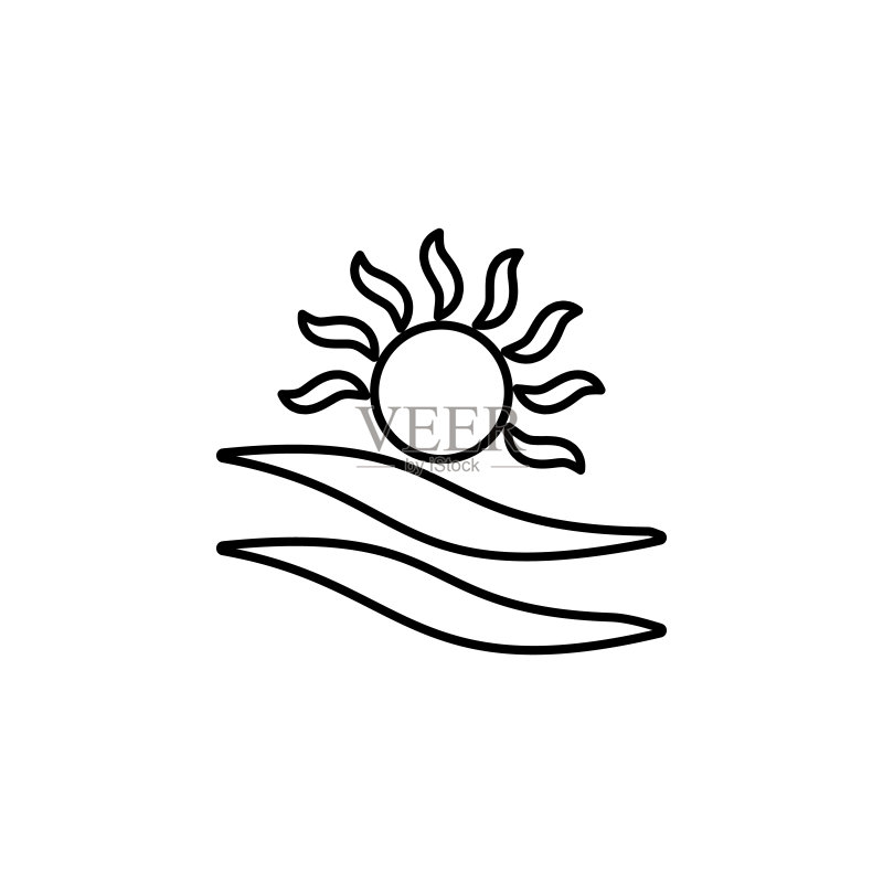 太阳与大海矢量线条图标图标素材