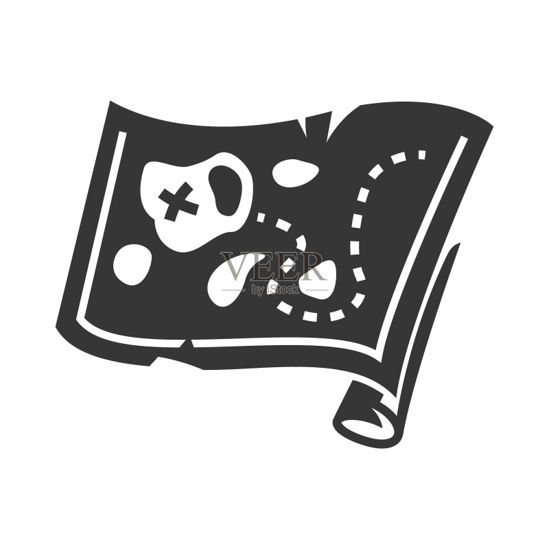 藏宝图黑色粗体剪影图标图标素材