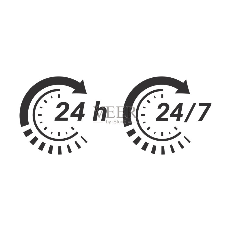 24/7全天候时钟圆形箭头服务图标图标素材