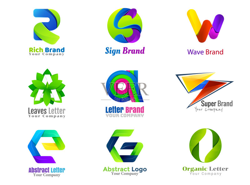 彩色抽象3D字母Logo和图标套装图标素材
