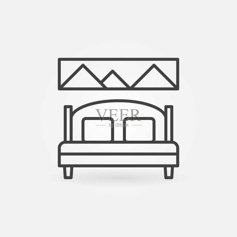 双人床和上方图片概念线稿图标素材