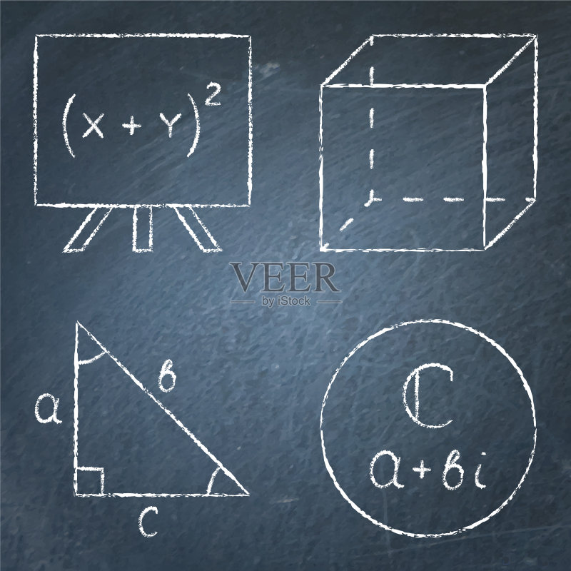 粉笔黑板上的线性风格数学图标图标素材