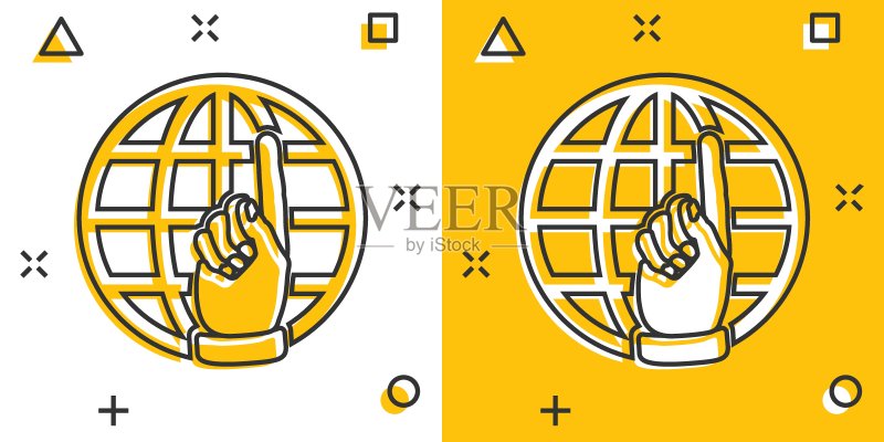 漫画风格的矢量卡通网络图标。地球世界标志图解。WWW网址商业飞溅效果概念。图标素材
