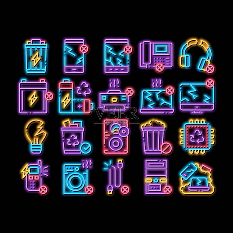 霓虹灯发光的电子垃圾工具图标图标素材