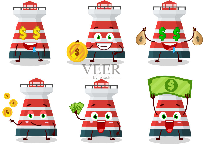 可爱的灯塔卡通人物表情图标素材