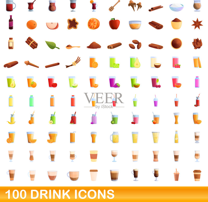 100款饮品图标卡通风格图标素材
