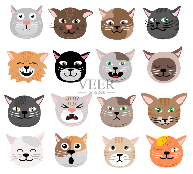 有趣的猫脸表情合集图标素材