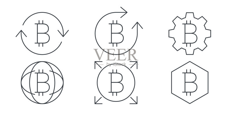 比特币线性图标，加密货币符号变体，数字加密货币比特币，矢量图图标素材