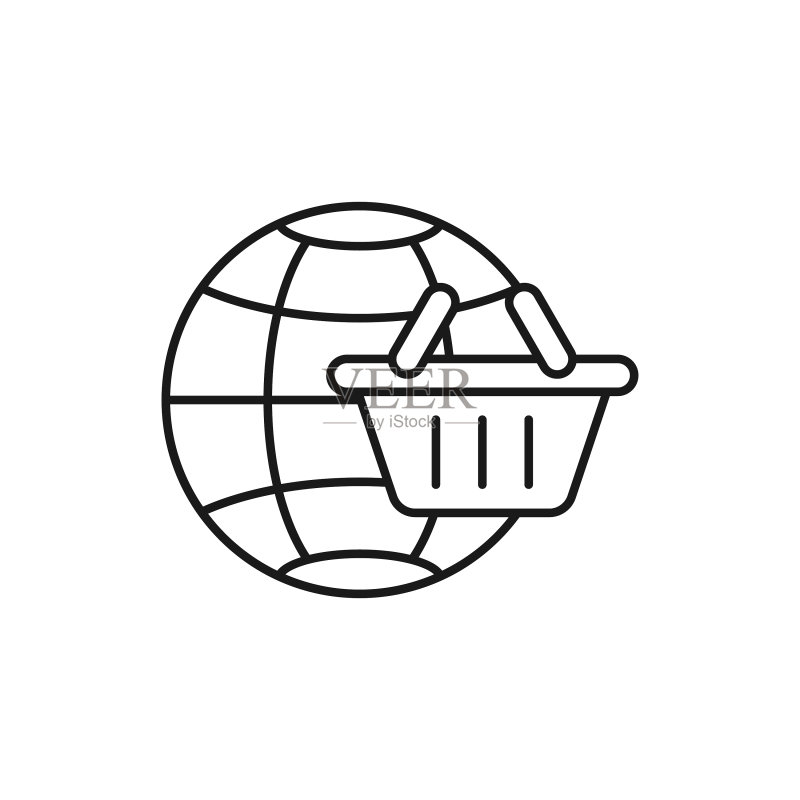 带有地球图标设计的购物车图标素材