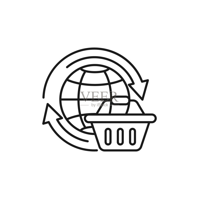 带有地球图标设计的购物车图标素材