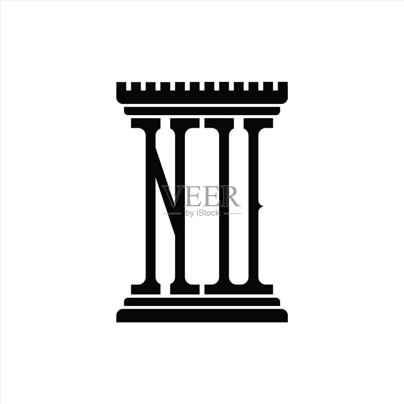 柱状NU字母标志单色设计模板图标素材