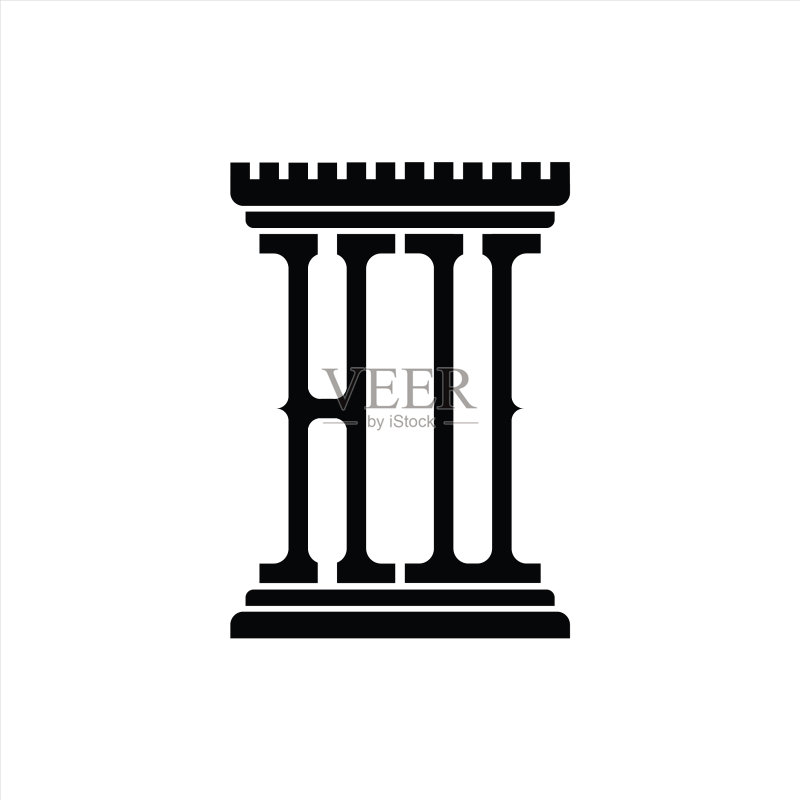 带有支柱形状设计模板的HU标志字母组合图标素材