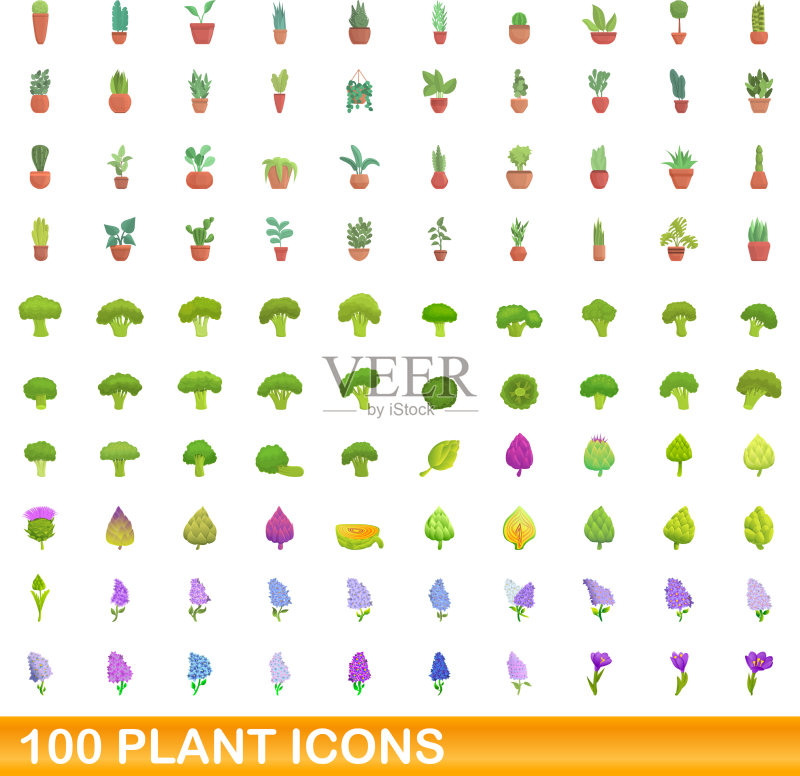 100个植物图标合集（卡通风格）图标素材