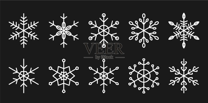 白色线条剪影雪花图标扁平风套装图标素材