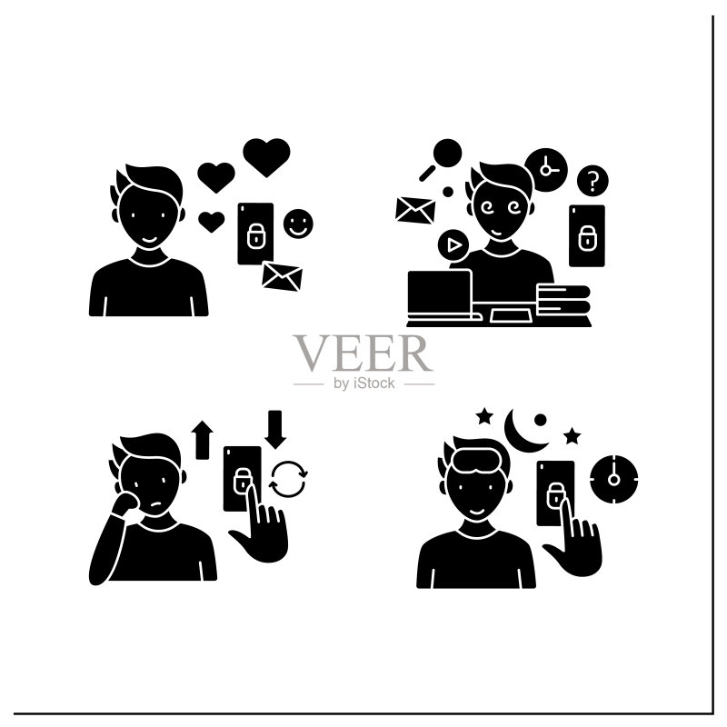 智能手机成瘾图标集图标素材
