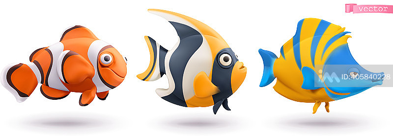 有趣的熱帶魚：小丑魚和天使魚图标素材