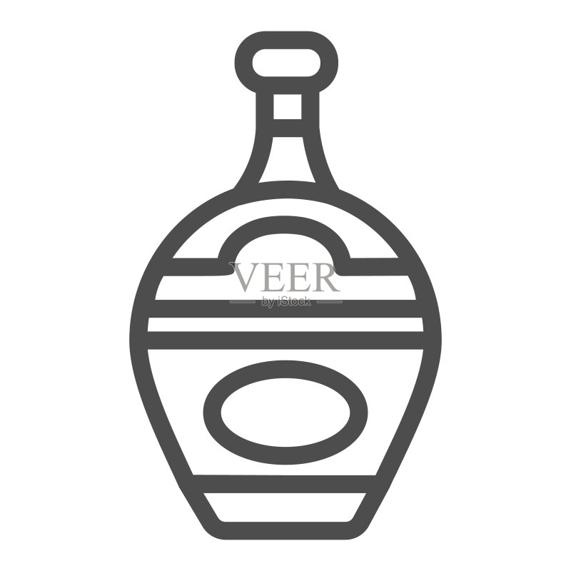 杜松子酒、利口酒、白兰地、干邑线条图标，酒吧概念，白色背景上的酒精饮料矢量标志，移动概念和网页设计的轮廓风格图标。矢量图形图标素材