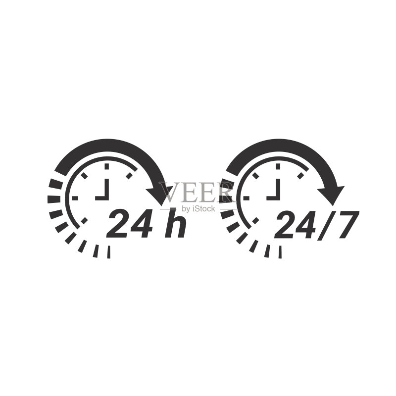 24/7全天候时钟圆形箭头服务图标图标素材