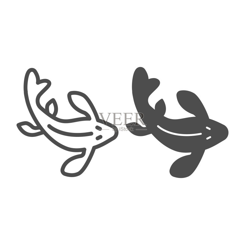 日式锦鲤鱼线条图标图标素材